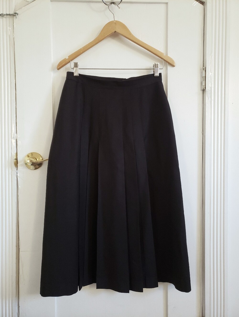 Pure Virgin Wool Pleated-Front Black Maxi Skirt